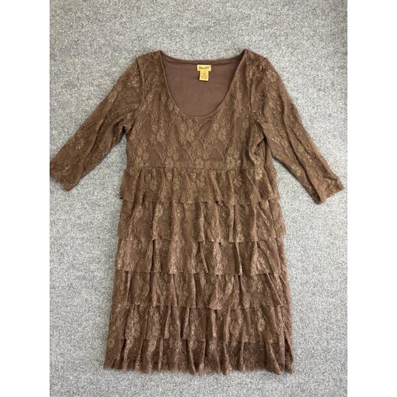 Wrangler Dress Womens Large Brown Lace Tiered Ruffle Scoop Neck 3/4 Sleeve Boho - Picture 1 of 7